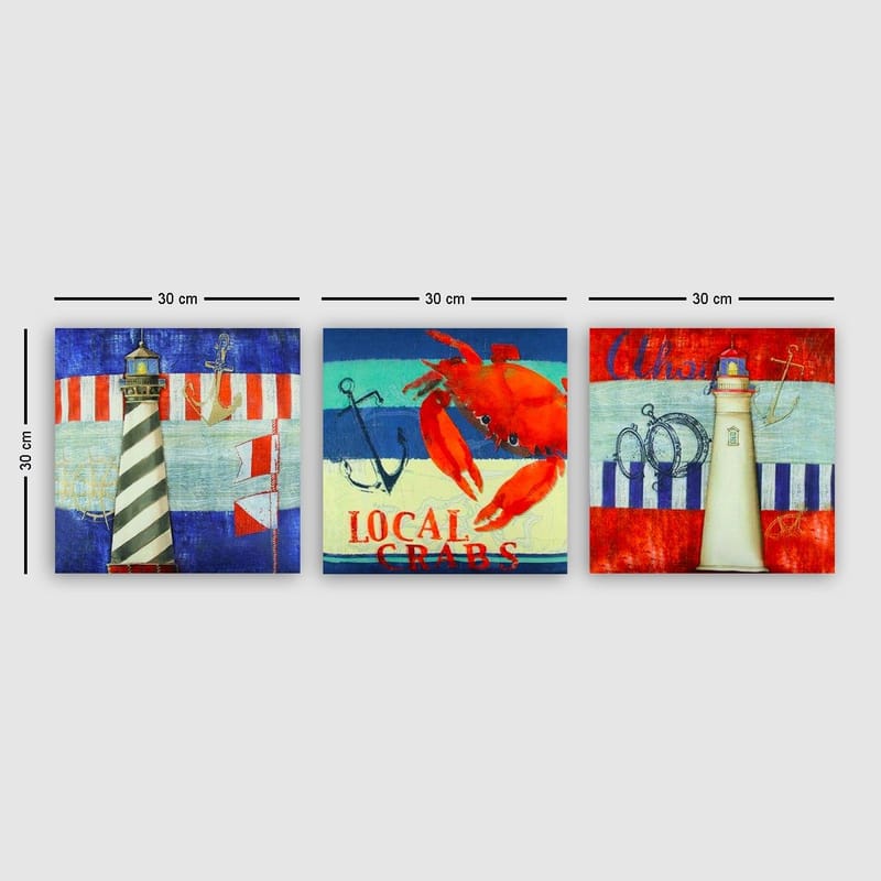 Koristeellinen Canvastaulu 3-os 30x30 cm, Monivärinen