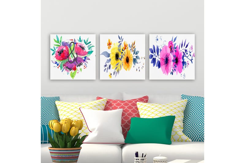 Koristeellinen Canvastaulu 3-os 30x30 cm, Monivärinen