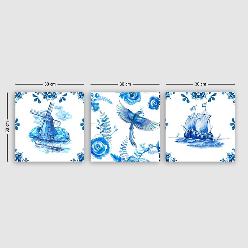 Koristeellinen Canvastaulu 3-os 30x30 cm, Monivärinen