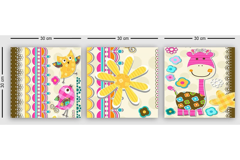 Koristeellinen Canvastaulu 3-os 30x30 cm - Monivärinen - Sisustustuotteet - Taulu & taide - Canvas-taulu