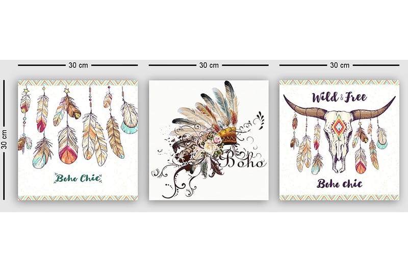 Koristeellinen Canvastaulu 3-os 30x30 cm - Monivärinen - Sisustustuotteet - Taulu & taide - Canvas-taulu