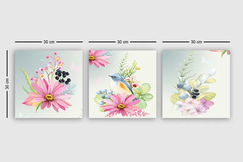 Koristeellinen Canvastaulu 3-os 30x30 cm - Monivärinen - Sisustustuotteet - Taulu & taide - Canvas-taulu