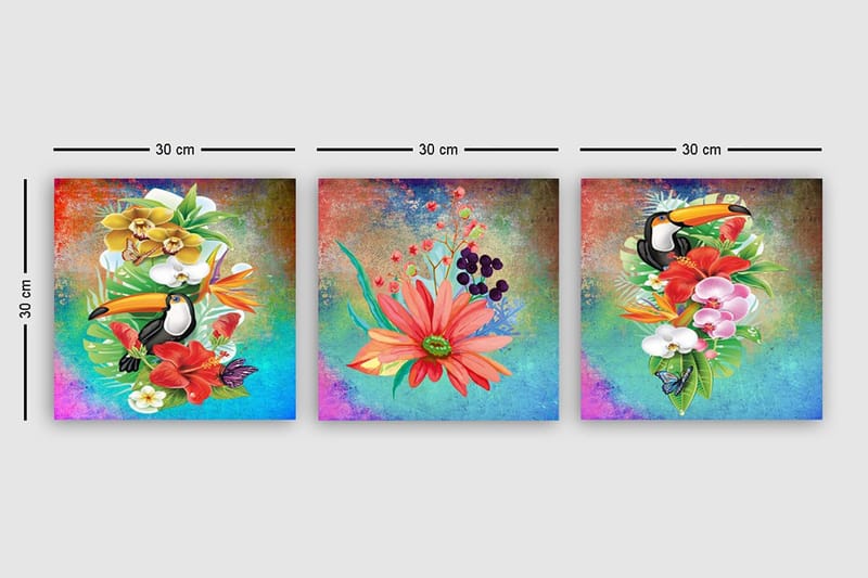 Koristeellinen Canvastaulu 3-os 30x30 cm - Monivärinen - Sisustustuotteet - Taulu & taide - Canvas-taulu