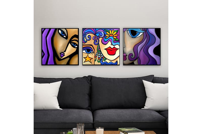 Koristeellinen Canvastaulu 3-os 30x30 cm, Monivärinen