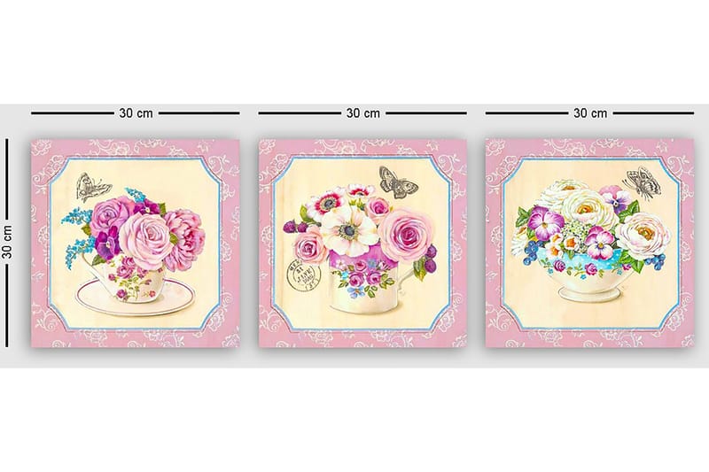 Koristeellinen Canvastaulu 3-os 30x30 cm - Monivärinen - Sisustustuotteet - Taulu & taide - Canvas-taulu