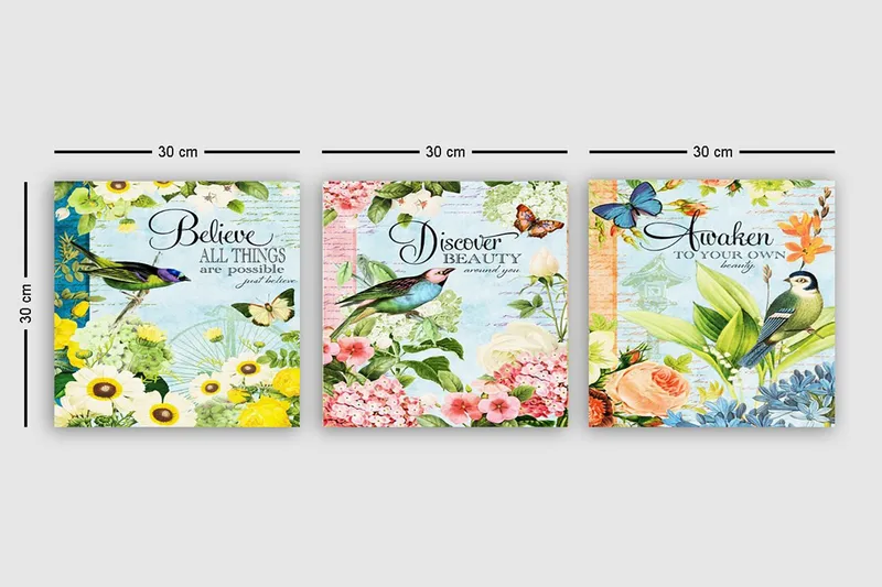 Koristeellinen Canvastaulu 3-os 30x30 cm - Monivärinen - Sisustustuotteet - Taulu & taide - Canvas-taulu