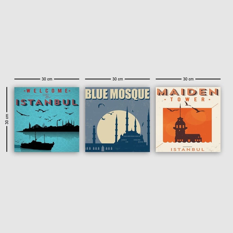 Koristeellinen Canvastaulu 3-os 30x30 cm, Monivärinen