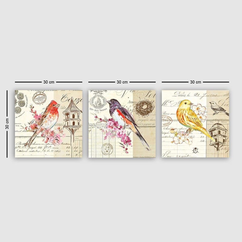 Koristeellinen Canvastaulu 3-os 30x30 cm, Monivärinen