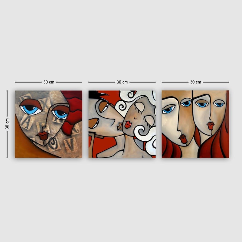 Koristeellinen Canvastaulu 3-os 30x30 cm, Monivärinen