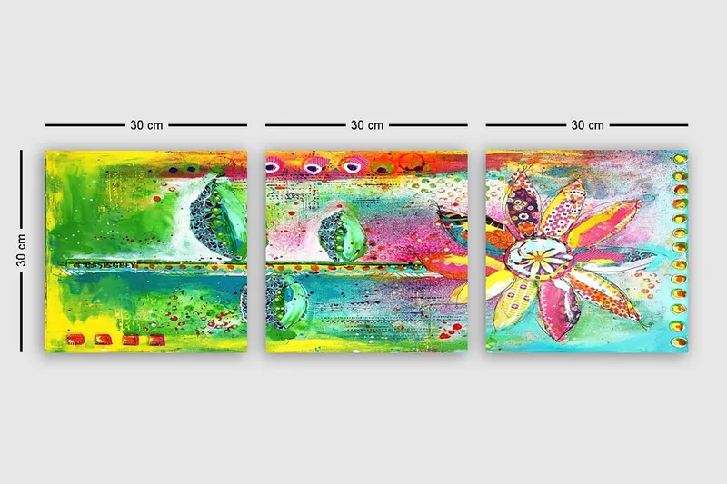 Koristeellinen Canvastaulu 3-os 30x30 cm - Monivärinen - Sisustustuotteet - Taulu & taide - Canvas-taulu