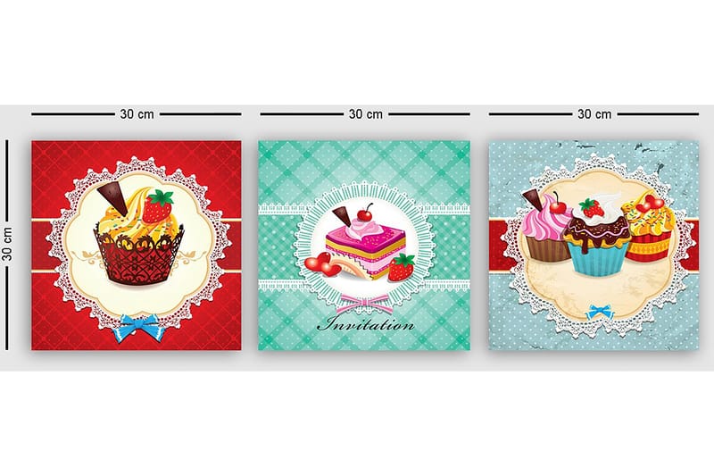 Koristeellinen Canvastaulu 3-os 30x30 cm - Monivärinen - Sisustustuotteet - Taulu & taide - Canvas-taulu