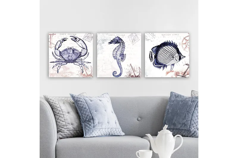 Koristeellinen Canvastaulu 3-os 30x30 cm, Monivärinen