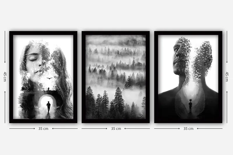 Koristeellinen Kehystetty Maalaus 3-os 35x45 cm - Monivärinen - Sisustustuotteet - Taulu & taide - Canvas-taulu