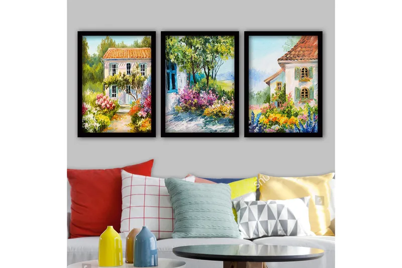 Koristeellinen Kehystetty Maalaus 3-os 35x45 cm, Monivärinen