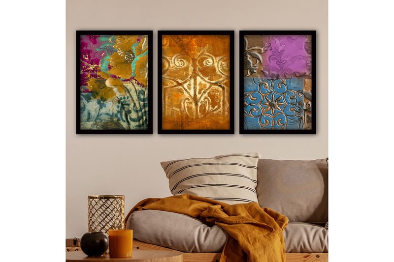 Koristeellinen Kehystetty Maalaus 3-os 35x45 cm - Monivärinen - Sisustustuotteet - Taulu & taide - Canvas-taulu