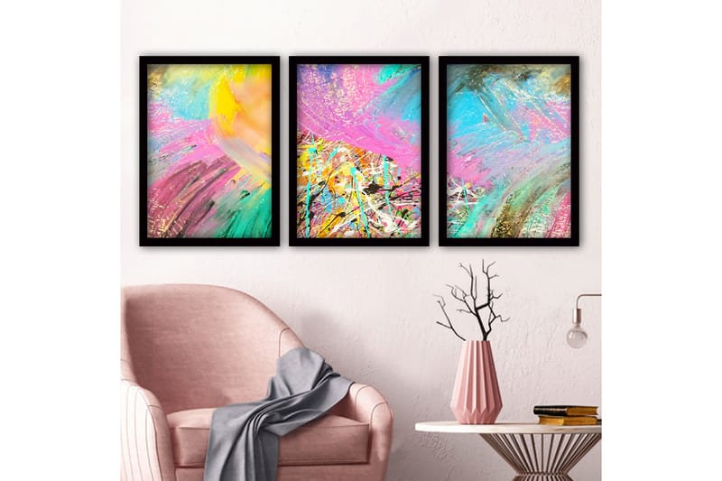 Koristeellinen Kehystetty Maalaus 3-os 35x45 cm - Monivärinen - Sisustustuotteet - Taulu & taide - Canvas-taulu