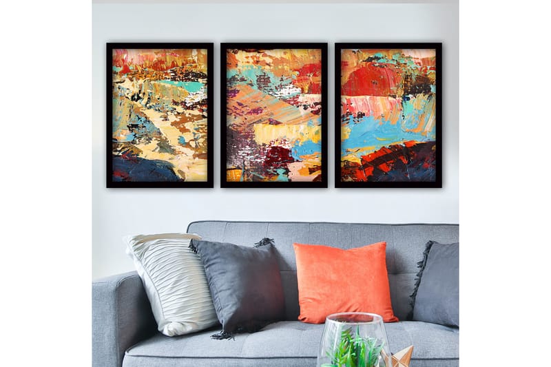 Koristeellinen Kehystetty Maalaus 3-os 35x45 cm - Monivärinen - Sisustustuotteet - Taulu & taide - Canvas-taulu