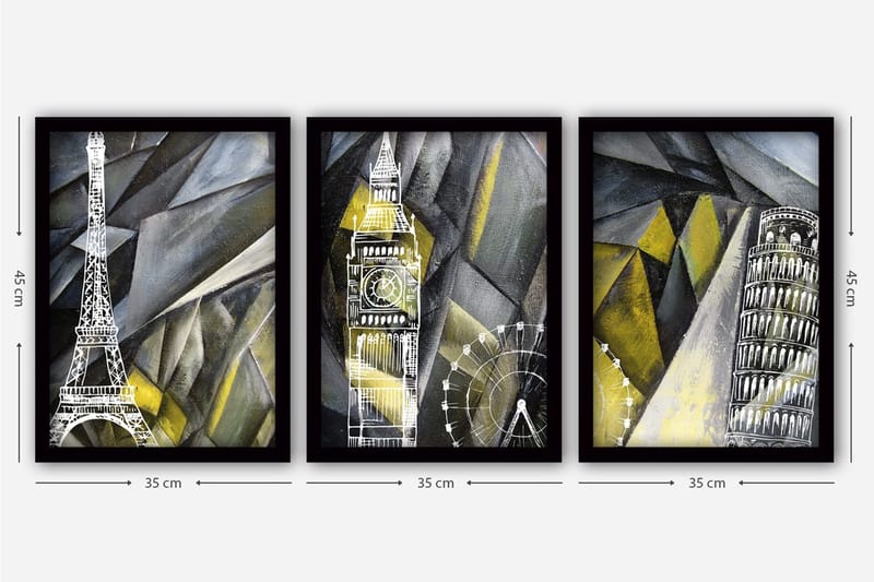 Koristeellinen Kehystetty Maalaus 3-os 35x45 cm - Monivärinen - Sisustustuotteet - Taulu & taide - Canvas-taulu