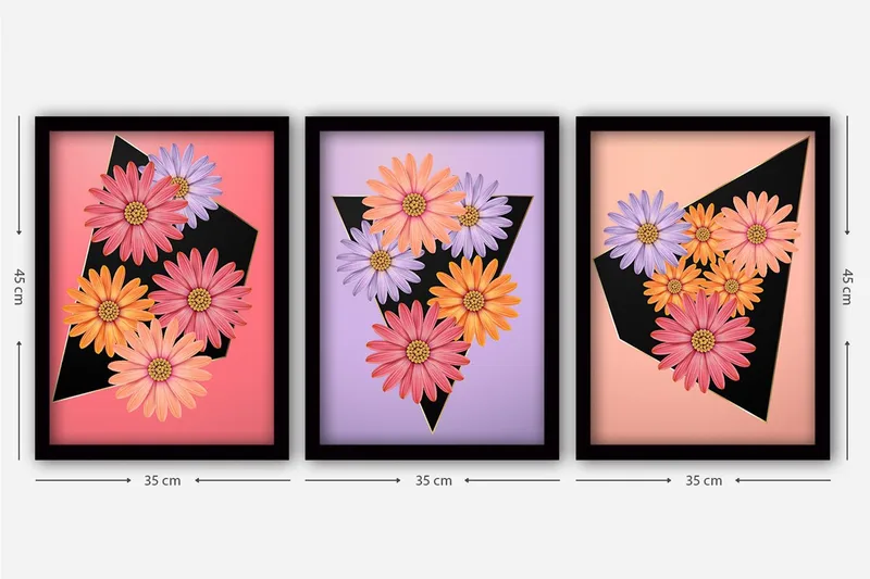 Koristeellinen Kehystetty Maalaus 3-os 35x45 cm - Monivärinen - Sisustustuotteet - Taulu & taide - Canvas-taulu