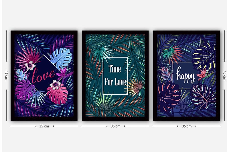 Koristeellinen Kehystetty Maalaus 3-os 35x45 cm - Monivärinen - Sisustustuotteet - Taulu & taide - Canvas-taulu