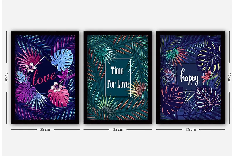 Koristeellinen Kehystetty Maalaus 3-os 35x45 cm - Monivärinen - Sisustustuotteet - Taulu & taide - Canvas-taulu