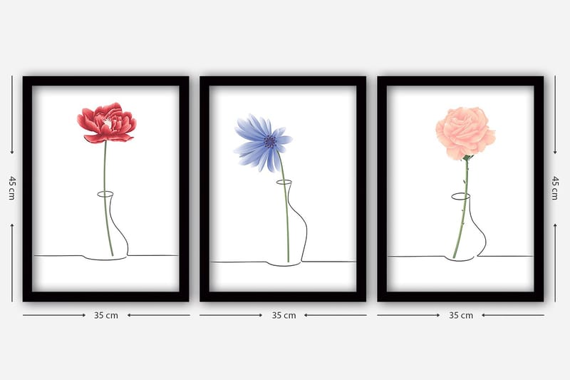 Koristeellinen Kehystetty Maalaus 3-os 35x45 cm - Monivärinen - Sisustustuotteet - Taulu & taide - Canvas-taulu