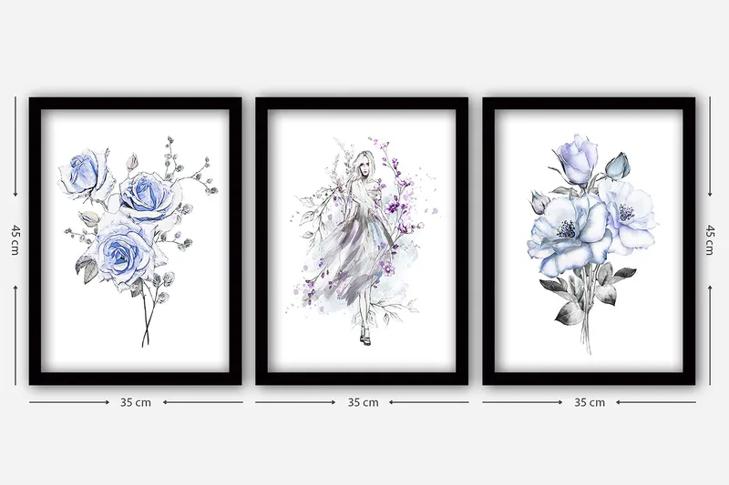 Koristeellinen Kehystetty Maalaus 3-os 35x45 cm - Monivärinen - Sisustustuotteet - Taulu & taide - Canvas-taulu