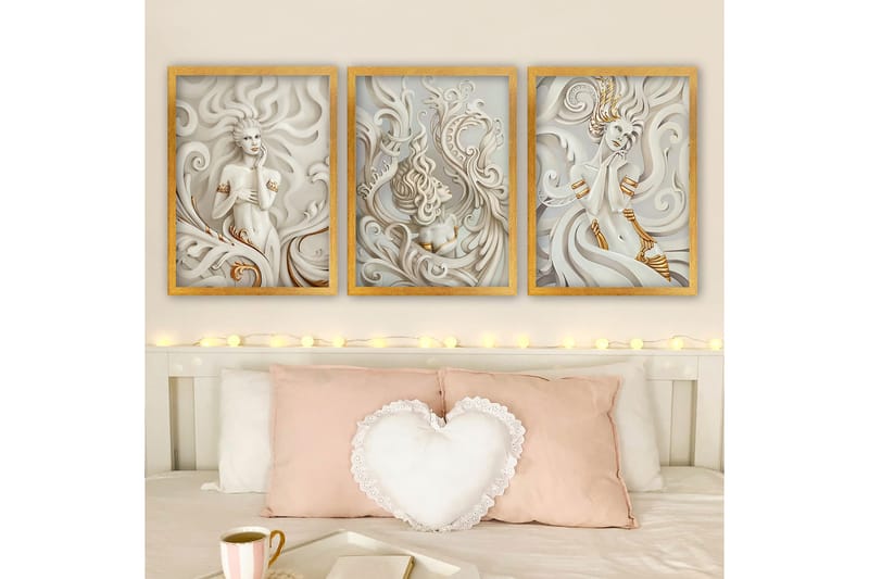 Koristeellinen Kehystetty Maalaus 3-os 35x45 cm, Monivärinen