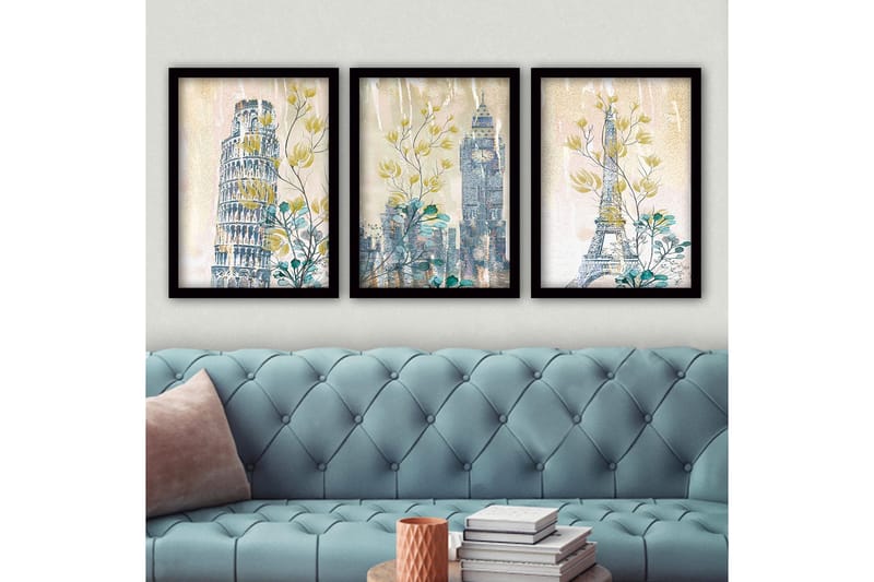 Koristeellinen Kehystetty Maalaus 3-os 35x45 cm, Monivärinen