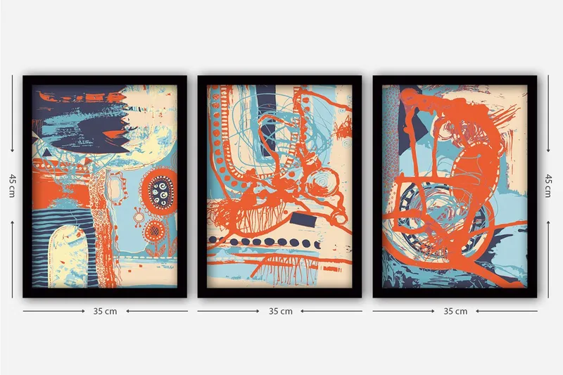 Koristeellinen Kehystetty Maalaus 3-os 35x45 cm - Monivärinen - Sisustustuotteet - Taulu & taide - Canvas-taulu