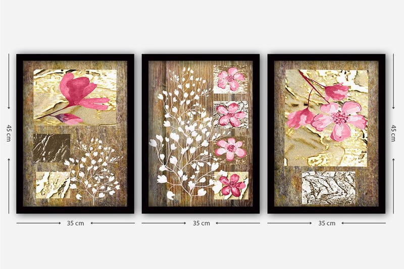 Koristeellinen Kehystetty Maalaus 3-os 35x45 cm - Monivärinen - Sisustustuotteet - Taulu & taide - Canvas-taulu