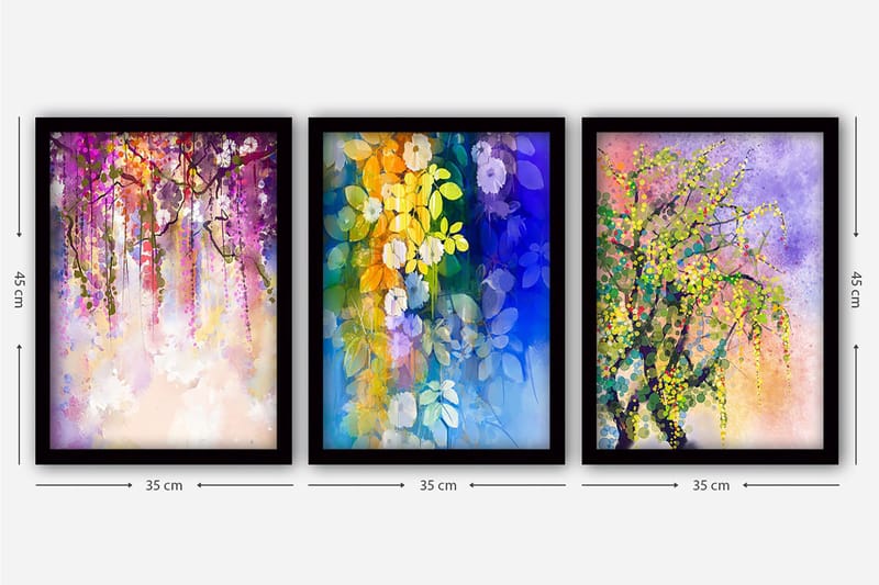 Koristeellinen Kehystetty Maalaus 3-os 35x45 cm - Monivärinen - Sisustustuotteet - Taulu & taide - Canvas-taulu