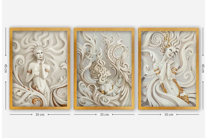 Koristeellinen Kehystetty Maalaus 3-os 35x45 cm - Monivärinen - Sisustustuotteet - Taulu & taide - Canvas-taulu