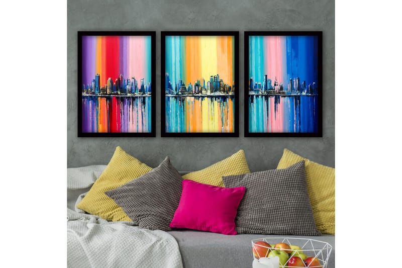 Koristeellinen Kehystetty Maalaus 3-os 35x45 cm, Monivärinen