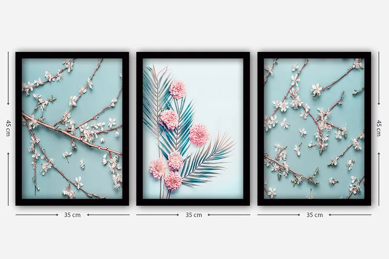 Koristeellinen Kehystetty Maalaus 3-os 35x45 cm - Monivärinen - Sisustustuotteet - Taulu & taide - Canvas-taulu