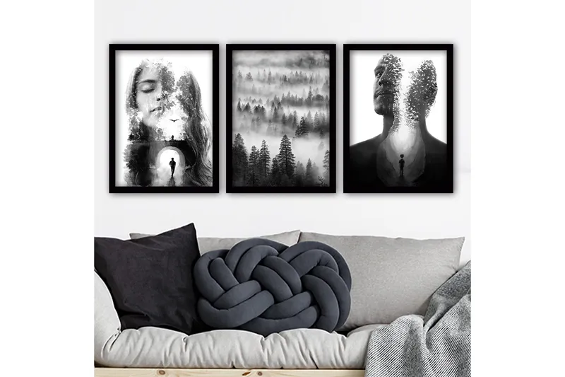 Koristeellinen Kehystetty Maalaus 3-os 35x45 cm, Monivärinen