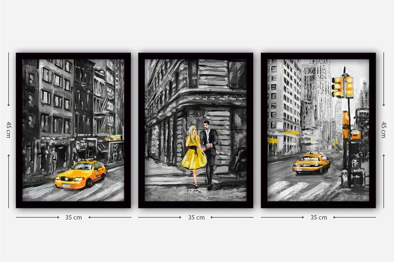 Koristeellinen Kehystetty Maalaus 3-os 35x45 cm - Monivärinen - Sisustustuotteet - Taulu & taide - Canvas-taulu