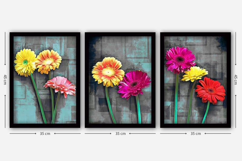 Koristeellinen Kehystetty Maalaus 3-os 35x45 cm - Monivärinen - Sisustustuotteet - Taulu & taide - Canvas-taulu