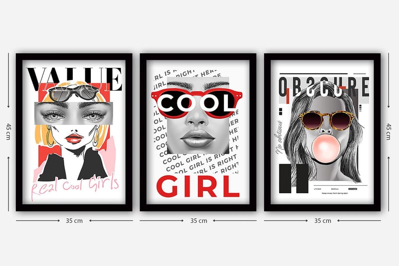 Koristeellinen Kehystetty Maalaus 3-os 35x45 cm - Monivärinen - Sisustustuotteet - Taulu & taide - Canvas-taulu