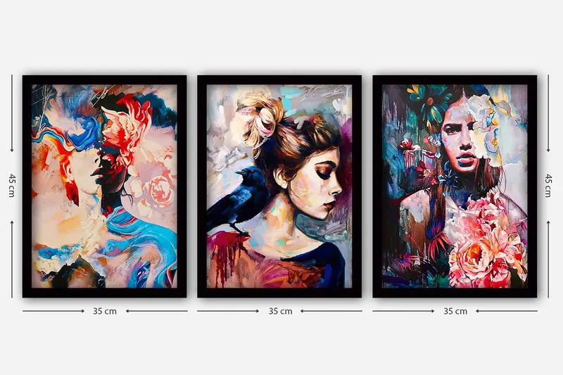 Koristeellinen Kehystetty Maalaus 3-os 35x45 cm - Monivärinen - Sisustustuotteet - Taulu & taide - Canvas-taulu