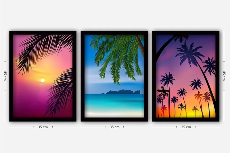 Koristeellinen Kehystetty Maalaus 3-os 35x45 cm - Monivärinen - Sisustustuotteet - Taulu & taide - Canvas-taulu