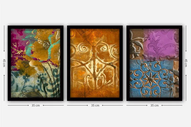 Koristeellinen Kehystetty Maalaus 3-os 35x45 cm - Monivärinen - Sisustustuotteet - Taulu & taide - Canvas-taulu