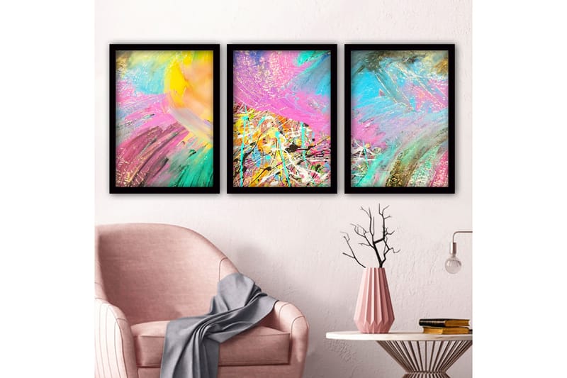 Koristeellinen Kehystetty Maalaus 3-os 35x45 cm, Monivärinen