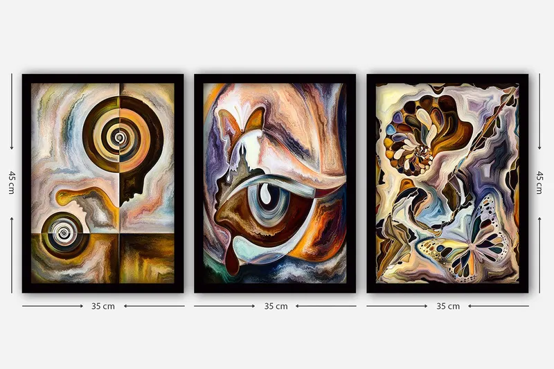 Koristeellinen Kehystetty Maalaus 3-os 35x45 cm - Monivärinen - Sisustustuotteet - Taulu & taide - Canvas-taulu
