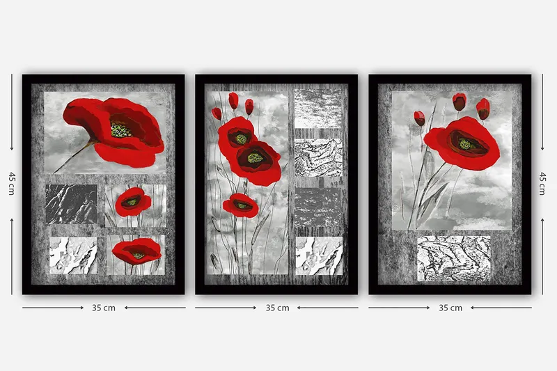 Koristeellinen Kehystetty Maalaus 3-os 35x45 cm - Monivärinen - Sisustustuotteet - Taulu & taide - Canvas-taulu