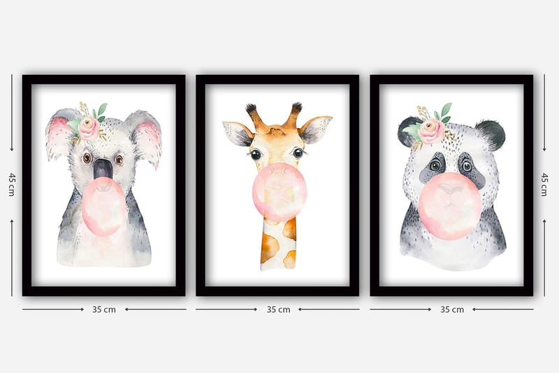 Koristeellinen Kehystetty Maalaus 3-os 35x45 cm - Monivärinen - Sisustustuotteet - Taulu & taide - Canvas-taulu