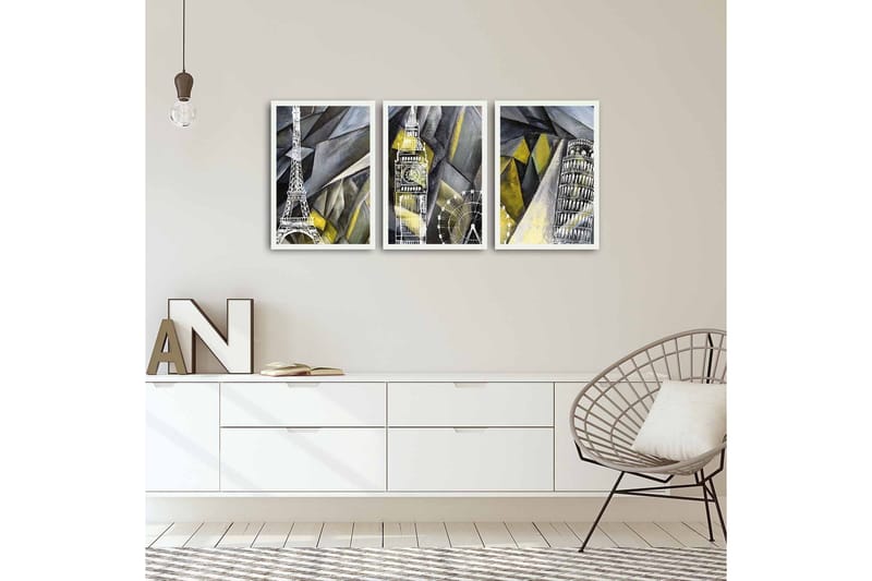 Koristeellinen kehystetty MDF Taulu (3 kpl) - Sisustustuotteet - Taulu & taide - Canvas-taulu