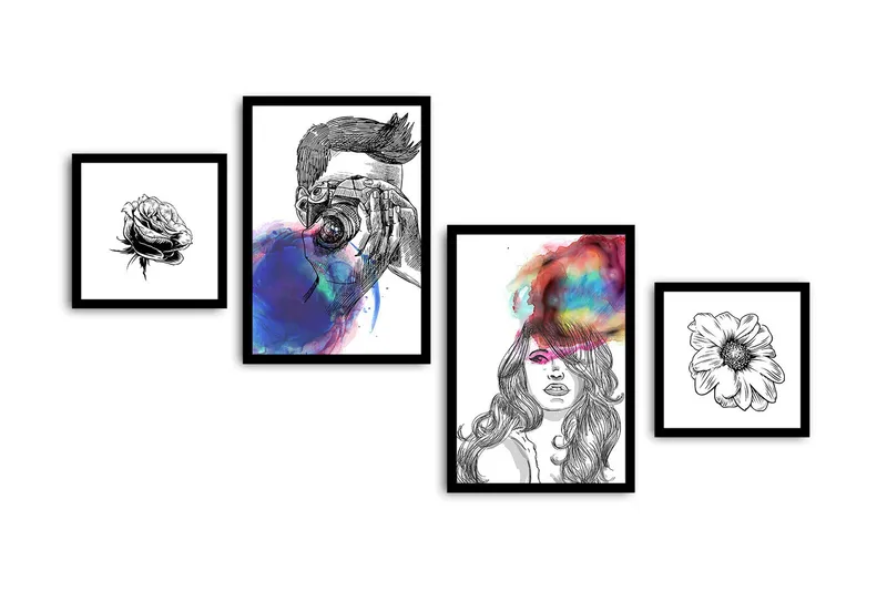 Koristeellinen kehystetty MDF Taulu (4 kpl), undefined