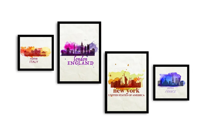 Koristeellinen kehystetty MDF Taulu (4 kpl) - Sisustustuotteet - Taulu & taide - Canvas-taulu