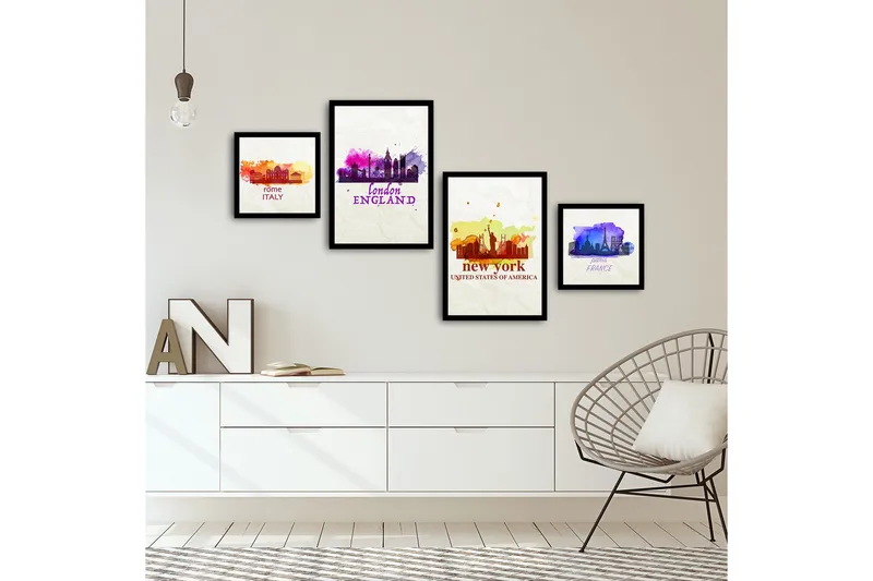 Koristeellinen kehystetty MDF Taulu (4 kpl) - Sisustustuotteet - Taulu & taide - Canvas-taulu